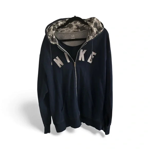 Nike Vintage Men's Dark Blue Zip-Up Hoodie Sweater Cotton Blend Size XXL - Picture 2 of 9